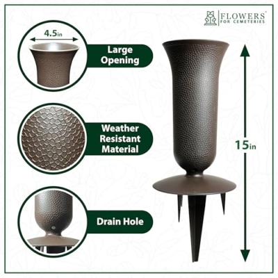 Product: Sympathy Silks Artificial Cemetery Flowers - Gravesite Flowers - Gold Topper Christmas Tree w Holly and Presents - (1) Tree (1) Cemetery Vase