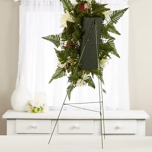 Silky Flower Store Red and Cream Silk Cemetery Flower Arrangement with Metal Easel, Faux Memorial Spray, 32in 3 3 Product: Premade Red and Cream Silk Flowers Cemetery Arrangement with Metal Easel for Graveside Memorial Day Decoration or Funeral Floral Spray for Mother, Father, Mom, Dad, Sister, Brother or Loved One