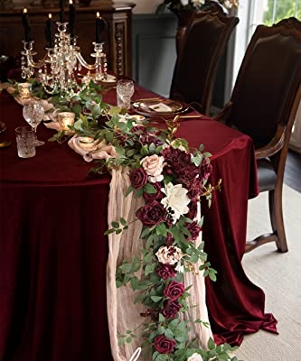 Product: Ling's Moment Flower Garland - 6FT Eucalyptus & Rose - Sweetheart Table Decor for Wedding Reception, Artificial Floral Garland for Mantle, Thanksgiving, Christmas Decoration, Marsala & Blush