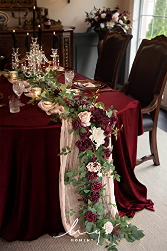 Product: Ling's Moment Flower Garland - 6FT Eucalyptus & Rose - Sweetheart Table Decor for Wedding Reception, Artificial Floral Garland for Mantle, Thanksgiving, Christmas Decoration, Marsala & Blush