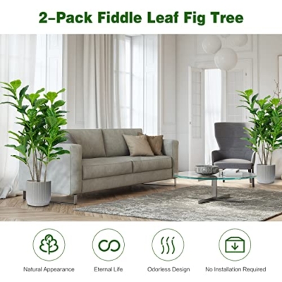 Product: Goplus 2-Pack 51'' Tall Fake Fiddle Leaf Fig Trees - Lush Artificial Greenery for Home & Office Decor