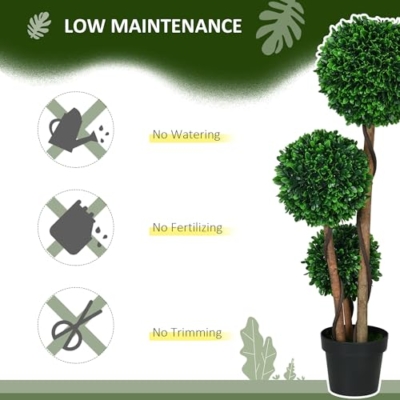 Product: HOMCOM 3.5ft/43.25" Artificial 3 Ball Boxwood Topiary Tree with Pot, Indoor Outdoor Fake Plant for Home Office, Living Room Decor