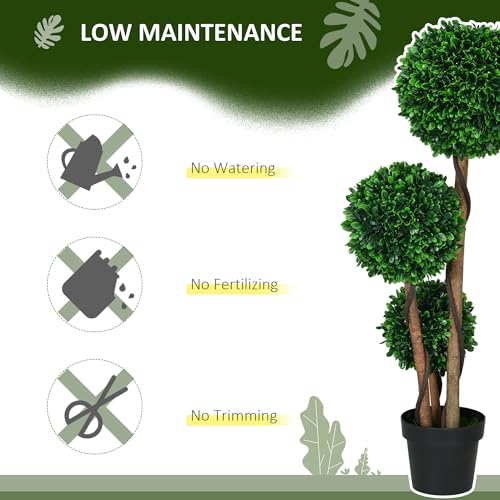 Product: HOMCOM 3.5ft/43.25" Artificial 3 Ball Boxwood Topiary Tree with Pot, Indoor Outdoor Fake Plant for Home Office, Living Room Decor