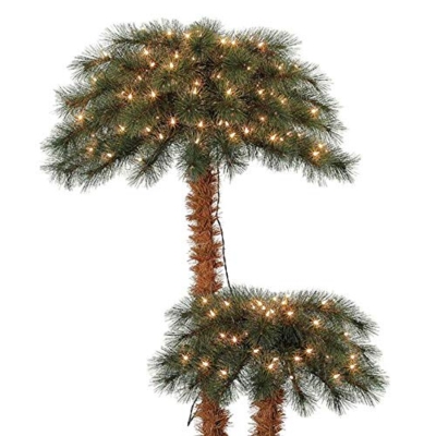 Silky Flower Store Pre Lit Artificial Tropical Palm Tree, White Lights, Double Tree Design, 60in x 26in 9 9 Product: Island Breeze Pre Lit Artificial Tropical Palm Tree with White Lights