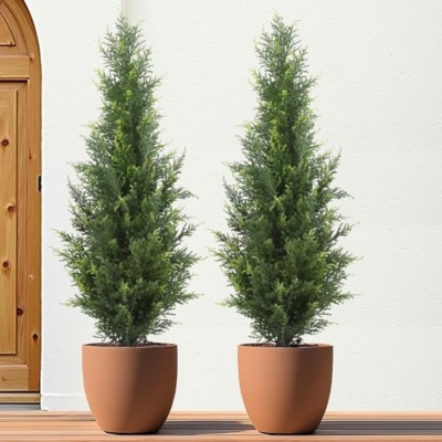 Silky Flower Store Artificial Cedar Topiary Trees, Faux Cypress Potted Trees, Set of 2, Indoor Outdoor Decor, 3FT 11 11 Product: Bohetai Artificial Cedar Topiary Trees 3FT Potted Fake Cypress Trees Faux Evergreen Plants for Home Porch Garden Decor Set of 2