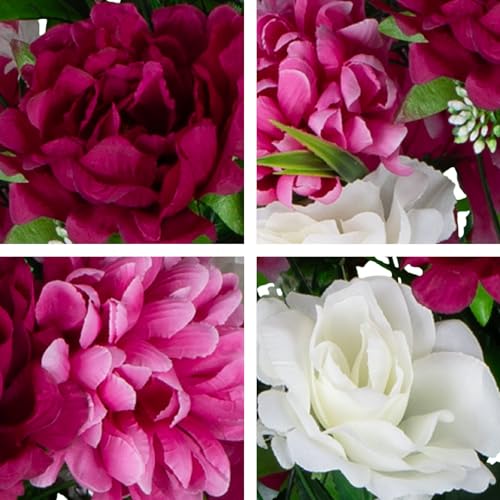 Silky Flower Store Sympathy Silks Artificial Cemetery Flowers, White Roses Pink Peony, Gravesite Floral Arrangement, 32.5cm 4 4 Product: Sympathy Silks Artificial Cemetery Flowers - Gravesite Flowers - White Roses and Pink Peony