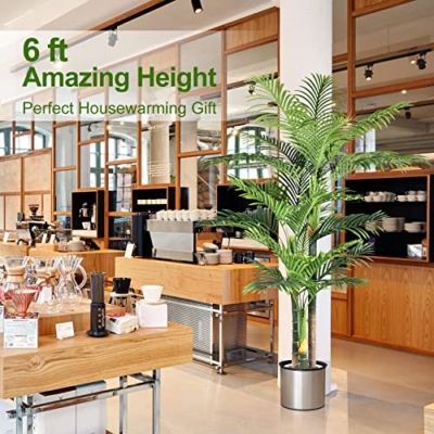 Product: 6ft Triple Golden Cane Palm Artificial Tree - UV Resistant Tropical Plant for Indoor & Outdoor Decor