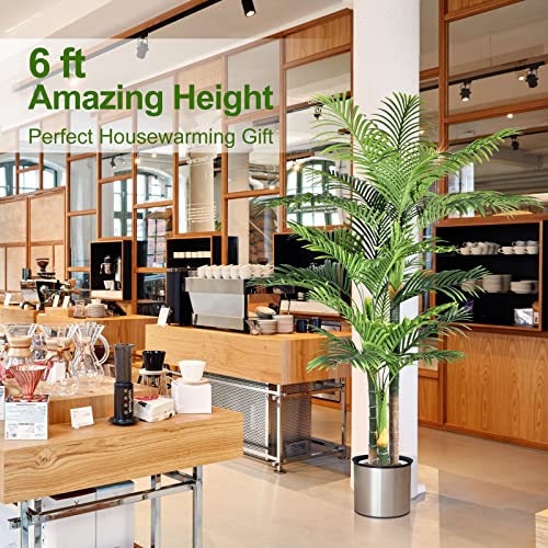 Product: 6ft Triple Golden Cane Palm Artificial Tree - UV Resistant Tropical Plant for Indoor & Outdoor Decor