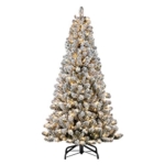 Product: Puleo International 6.5' Pre-lit Flocked Virginia Pine Artifical Christmas Tree with 300 UL-Listed Clear Incandescent Lights