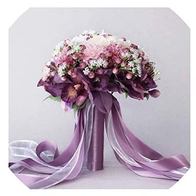 Product: GQYPHFRY Handmade Romantic Wedding Bouquet, Bridal Bouquet Artificial 3Pc Set Silk Wedding Bouquet Artificial Hydrangea Iris Rose Wedding Flowers, Bridal Holding Bouquets