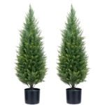 Product: Artificial Topiary Trees 3 Foot Artificial Cedar Trees UV Resistant Potted Plant Set of 2 Faux Bushes Fake Shrubs for Outdoor Indoor Front Porch Garden