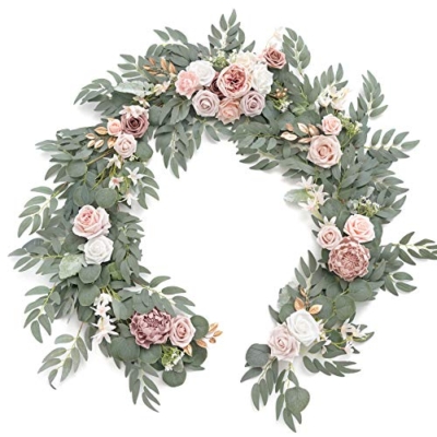 Product: Ling's Moment Flower Garland - 6FT Eucalyptus & Rose - Pink Sweetheart Table Decor for Wedding Reception, Artificial Floral Garland for Mantle, Thanksgiving, Christmas Decoration, Dusty Rose