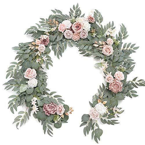 Product: Ling's Moment Flower Garland - 6FT Eucalyptus & Rose - Pink Sweetheart Table Decor for Wedding Reception, Artificial Floral Garland for Mantle, Thanksgiving, Christmas Decoration, Dusty Rose