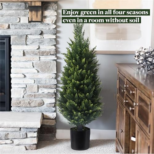Product: EasyFlora Artificial Topiary Tree - 2 Pack 37Inch Artificial Cedar Topiary Trees, UV Protection Potted Shrubs for Front Door, Durable 5" Wide Heavy Duty Pots for Outdoor & Indoor Decor