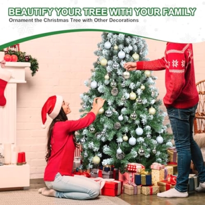 Silky Flower Store Snow Flocked Artificial Christmas Tree, Unlit Flocked Spruce with Pine Cones, 6ft 10 10 Product: Kadunmina 6ft Snow Flocked Artificial Christmas Tree Unlit Snowy Pine Tree for Home Office Holiday Indoor Outdoor Decoration Flocked Spruce Full Tree with 792 Branch Tips, Pine Cones, Metal Base