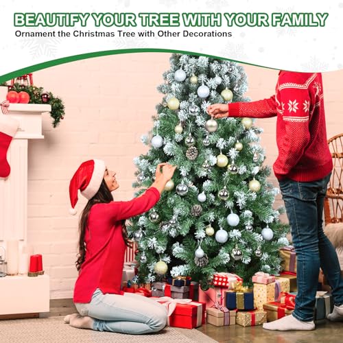 Silky Flower Store Snow Flocked Artificial Christmas Tree, Unlit Flocked Spruce with Pine Cones, 6ft 3 3 Product: Kadunmina 6ft Snow Flocked Artificial Christmas Tree Unlit Snowy Pine Tree for Home Office Holiday Indoor Outdoor Decoration Flocked Spruce Full Tree with 792 Branch Tips, Pine Cones, Metal Base