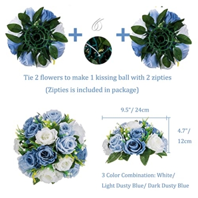 Silky Flower Store Dusty Blue Artificial Flower Ball Centerpieces, BLOSMON Silk Rose Wedding Decor, 6 Pcs, 9.5in x 4.7in 10 10 Product: BLOSMON Flower Ball Centerpieces for Table 6 Pcs Fake Rose Centerpiece Flowers Dusty Blue Artificial Silk Floral Arrangement Center Piece Kissing Bouquet for Wedding Party Home Decor