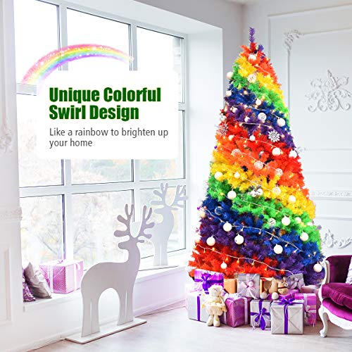Product: Goplus 7ft Artificial Colorful Rainbow Christmas Tree, Full Fir Hinged Xmas Tree with 1213 Branch Tips, Solid Metal Stand, Perfect for Indoor Outdoor Holiday Seasonal Decoration