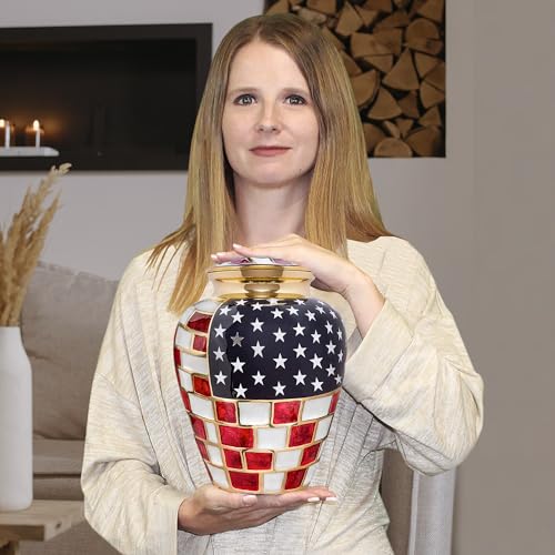 Product: Trupoint Memorials Cremation Urns for Human Ashes, Military and Patriotic Decorative Burial Urn for Veteran Adult Men and Women, Large Bronze