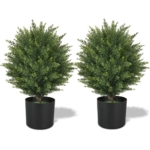 Product: ECOLVANT Two 21''T Artificial Topiary Ball Trees Faux Bushes UV Resistant Artificial Shrubs Potted Fake Cedar Trees for Outdoor Indoor Front Porch Garden