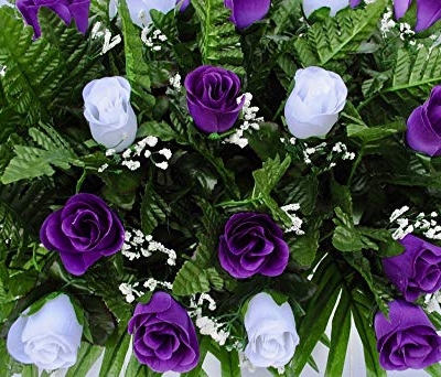Product: Purple and White Rose Cemetery Saddle for Grave Decoration for Mother's Day