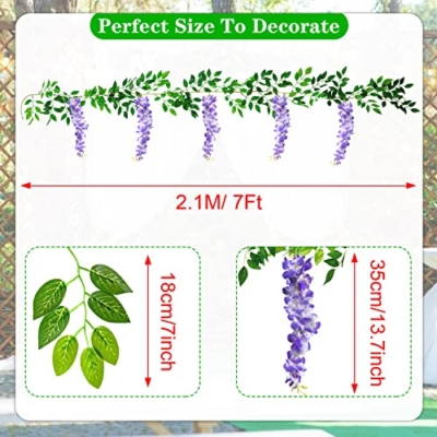 Silky Flower Store Purple Artificial Wisteria Vines, Faux Hanging Flowers, Wedding Decor, 14FT 10 10 Product: MOTONG Artificial Flowers Decoration, 2 Pcs (14FT) Fake Flowers Wisteria Vines, Artificial Vine Garland Plants Arts For Ceremony Home Garden Wedding Party Decoration (Purple)