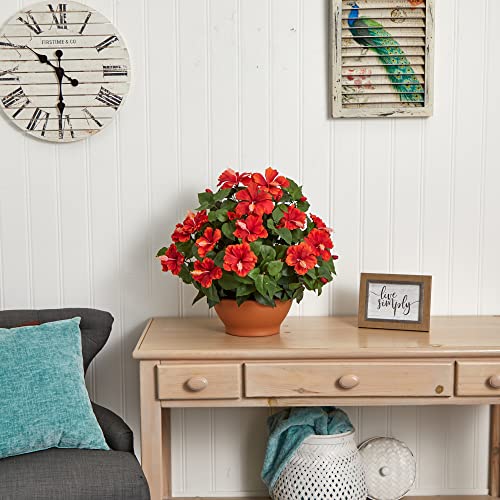Silky Flower Store Nearly Natural Hibiscus Faux Floral Arrangement, Terracotta Pot, Artificial Home Office Decor, 20in x 22in 1 1 Product: Nearly Natural Hibiscus with Clay Planter