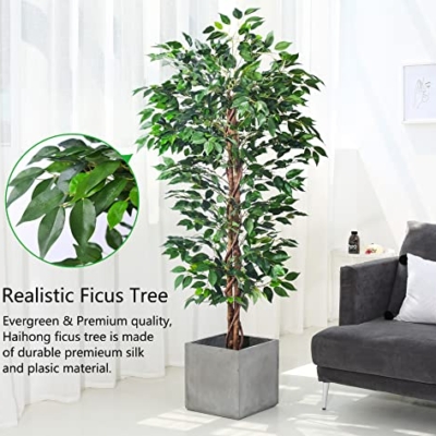 Product: HAIHONG Artificial Ficus Tree 5FT Faux Silk Plants with Sturdy Plastic Nursery Pot,Fake Ficus Trees for Home Office Farmhouse Indoor Outdoor Decor Perfect Housewarming Gift (5FT-1Pack)