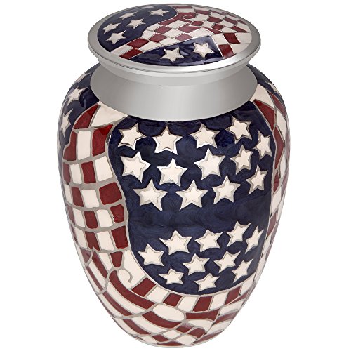 Silky Flower Store Brass American Flag Cremation Urn, Veteran Memorial Urn, Hand Made Adult Ashes Keepsake, 200 lbs, 20.5cm 2 2 Product: Flag Funeral Urn by Liliane Memorials- Cremation Urn for Human Ashes -Hand Made in Brass -Suitable for Cemetery Burial or Niche- Large Size fits Remains of Adults up to 200 lbs- Veteran-Hero Model