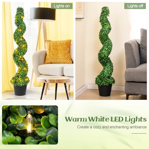Product: Goplus 4FT Pre-Lit Artificial Spiral Boxwood Topiary Tree, 2 Pack 47” Tall Faux Potted Fake Greenery Plants w/ 100 LED Lights, Nursery Pot, Indoor Outdoor Home Front Porch Holiday Decoration