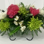 Product: Spring Cemetery Flowers for Headstone and Grave Decoration-Pink Peony and White Rose Mix Saddle