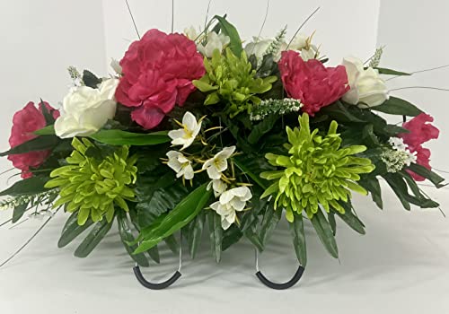 Spring Cemetery Flowers for Headstone and Grave Decoration-Pink Peony and White Rose Mix Saddle - Artificial Flower Arrangements Product: Spring Cemetery Flowers for Headstone and Grave Decoration-Pink Peony and White Rose Mix Saddle