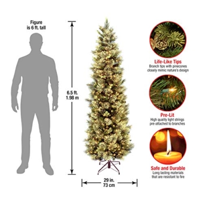 Product: National Tree Company Pre-lit Artificial Christmas Tree | Includes Pre-strung White Lights and Stand | Carolina Pine Slim - 6.5 ft