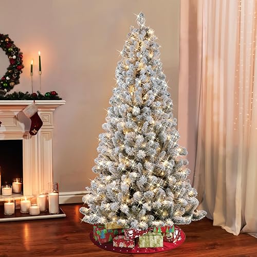 Silky Flower Store Pre-lit Flocked Virginia Pine Artificial Christmas Tree, Puleo International, 300 Clear Incandescent Lights, 6.5' 4 4 Product: Puleo International 6.5' Pre-lit Flocked Virginia Pine Artifical Christmas Tree with 300 UL-Listed Clear Incandescent Lights