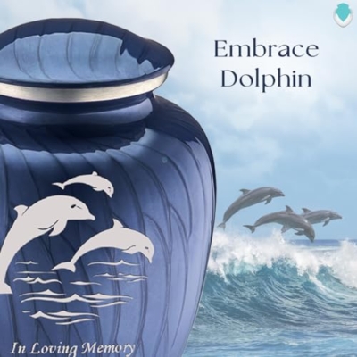 Product: Geturns Embrace Adult Personalized Dolphin Cremation Urns for Human Ashes I Large Pearl Cobalt Blue Funeral Urn for Men and Women I 200 lbs
