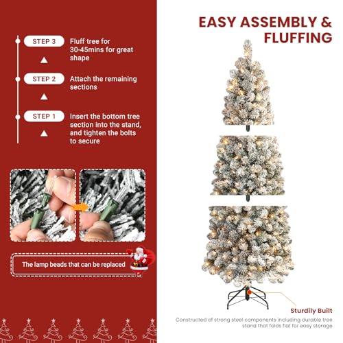 Product: SHareconn 7.5ft Prelit Snow Flocked Slim Pencil Christmas Tree - Warm White Lights & Full Branch Tips for Festive Holiday Decor