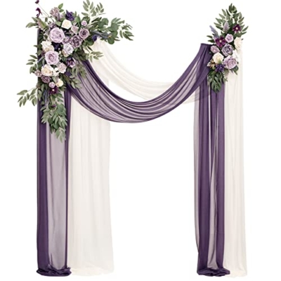 Product: Ling's Moment Purple Lilac Artificial Wedding Arch Flowers Kit Pack of 4, 2pcs Hanging Flower Arrangement 2pcs Chiffon Drapes Ceremony Reception Fake Rose Arbor Backdrop Floral Party Outdoor Decor