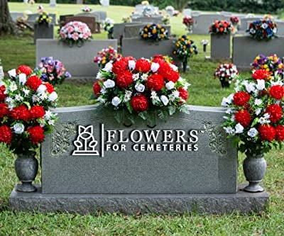 Silky Flower Store Artificial Cemetery Flowers, Sympathy Silks Red Mum White Rose Bouquet, Outdoor Grave Decorations, Non Bleed Colors, 20.5cm 17 17 Product: Sympathy Silks Artificial Cemetery Flowers – Realistic Vibrant Roses, Outdoor Grave Decorations - Non-Bleed Colors, and Easy Fit - 1 Red Mum and White Rose Bouquet