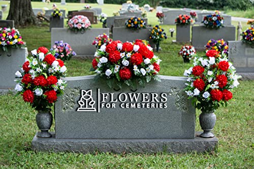 Silky Flower Store Artificial Cemetery Flowers, Sympathy Silks Red Mum White Rose Bouquet, Outdoor Grave Decorations, Non Bleed Colors, 20.5cm 8 8 Product: Sympathy Silks Artificial Cemetery Flowers – Realistic Vibrant Roses, Outdoor Grave Decorations - Non-Bleed Colors, and Easy Fit - 1 Red Mum and White Rose Bouquet