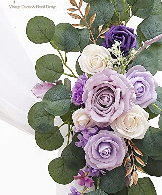 Silky Flower Store Artificial Lilac Lavender Purple Floral Swag Kit, Wedding Ceremony Arbor Drapes Backdrop, Pack of 4, 32.5cm 8 8 Product: Floroom Arch Flowers with Drapes Kit (Pack of 4) - 2pcs Artificial Lilac Lavender Purple Floral Swag Arrangement with 2pcs Draping Fabric for Wedding Ceremony Arbor and Reception Backdrop Decoration