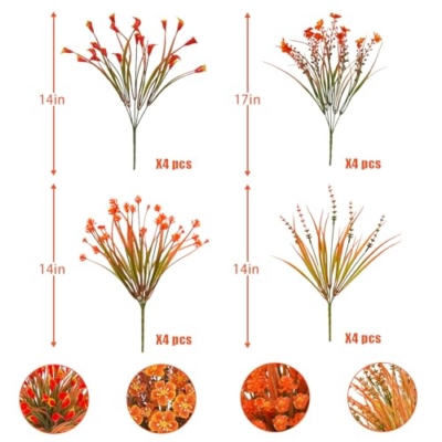 Silky Flower Store UV Resistant Faux Fall Flowers, Autumn Orange Daisy Eucalyptus Lavender Greenery, Outdoor Porch Patio Decor, 64 Pcs সেট 8 8 Product: Ruidazon 64 Pcs Outdoor Fall Flowers UV Resistant Faux Fall Plants with Fall Daisy Eucalyptus Lavender Artificial Autumn Flowers Greenery for Outside Home Porch Patio Thanksgiving Decoration
