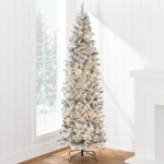 Product: Best Choice Products Flocked Pencil Christmas Tree, Pre-Lit Slim Artificial Holiday Decoration, 4.5ft Lighted Skinny w/Base, Warm White Lights