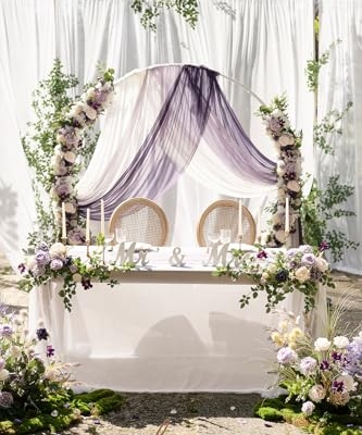 Silky Flower Store Lilac Artificial Flower Garland, Purple Wedding Arch Decor, 2pcs Floral Swags, Faux Silk Foam Peony Rose 27.5in x 14in 7 7 Product: Ling's Moment 2pcs Lilac Artificial Flower Garland Floral Swags Centerpieces Purple Wedding Arch Flower Greenery Arrangements for Sweetheart Table Wall Window Home Garden Outdoor Decor
