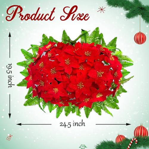Product: GRPFS Christmas Cemetery Flowers Red Poinsettias Headstone Flowers Saddle Realistic Memorial Flower Arrangement for Outdoor Grave Decorations