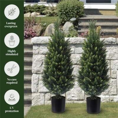 Product: EasyFlora Artificial Topiary Tree - 2 Pack 37Inch Artificial Cedar Topiary Trees, UV Protection Potted Shrubs for Front Door, Durable 5" Wide Heavy Duty Pots for Outdoor & Indoor Decor