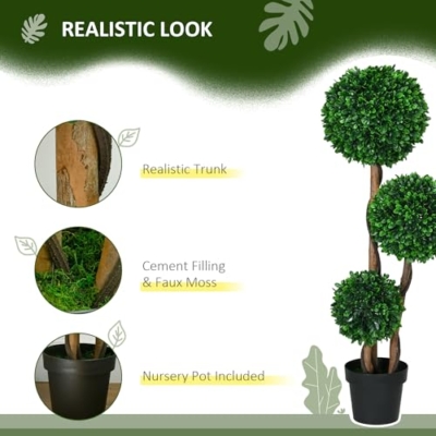 Product: HOMCOM 3.5ft/43.25" Artificial 3 Ball Boxwood Topiary Tree with Pot, Indoor Outdoor Fake Plant for Home Office, Living Room Decor