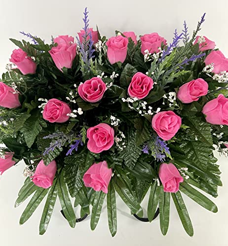 Silky Flower Store Artificial Cemetery Flower Saddle, Pink Rose Purple Accent Mix, Grave Headstone Decoration, Bendable Silk Floral Arrangement, 20.5cm 3 3 Product: Pink Rose Spring Cemetery Flowers for Headstone and Grave Decoration-Pink Rose with Purple Accent Mix Saddle