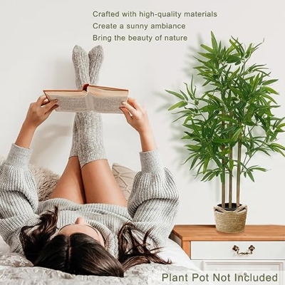 Product: SOFTFLAME 3ft Bamboo Artificial Tree, Faux Bamboo Plant, Artificial Plant with 3 Trunks, Ideal for Home Office Indoor Decoration