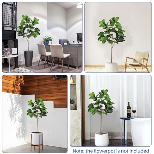 Silky Flower Store Artificial Fiddle Leaf Fig Tree, Fake Ficus Lyrata Indoor Outdoor Decor, 5FT 4 4 Product: ECOOPTS 5FT Artificial Fiddle Leaf Fig Tree Fake Ficus Lyrata Plants with Plastic Nursery Pot Artificial Trees for Garden Indoor Outdoor Decor (1 Pack)