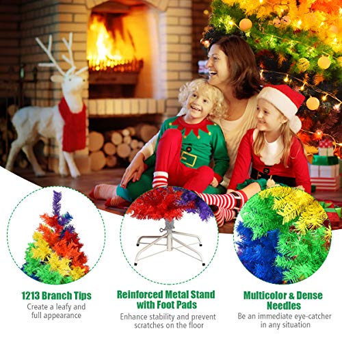Product: Goplus 7ft Artificial Colorful Rainbow Christmas Tree, Full Fir Hinged Xmas Tree with 1213 Branch Tips, Solid Metal Stand, Perfect for Indoor Outdoor Holiday Seasonal Decoration